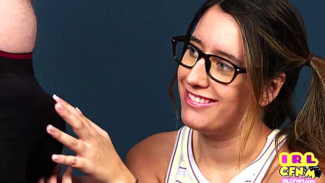 Glasses cutie CFNM cocksucking to lover
