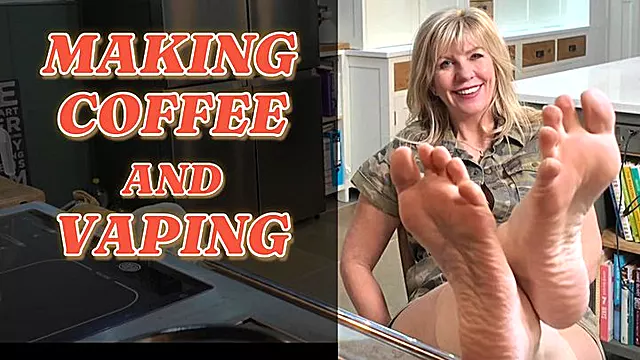 Foot Fetish - Bare Feet Up Making Coffee & Vaping