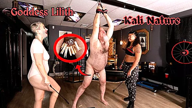 Hung Out to Dry, Part 1 - Goddess Lilith & Kali Nature Double Domination, Clothespins, CBT