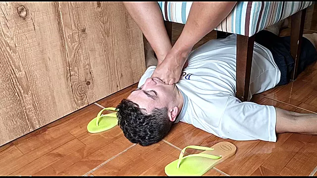 Mistress Kiffa - Face Footstool Slave Cleans Dirty Flip Flops and Cums on Flip Flops and Has to Lick It