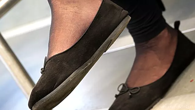 Nylon and ballet flats foot fetish admiration
