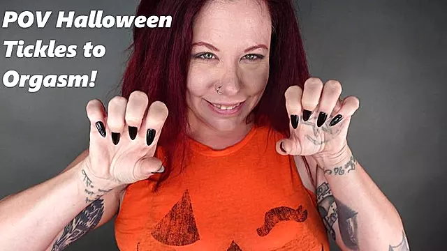 *1280x720* POV Halloween Tickles to Orgasm with Long Sharp Black Nails on Redhead