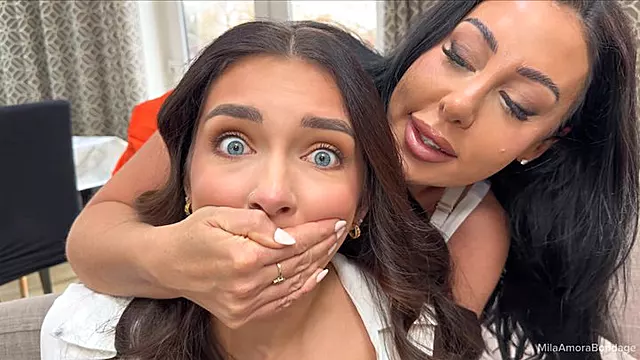 The reporter and the convict Ruby Mae and Mila Amora 4K - ball gag, tape gag, lesbian, hogtie