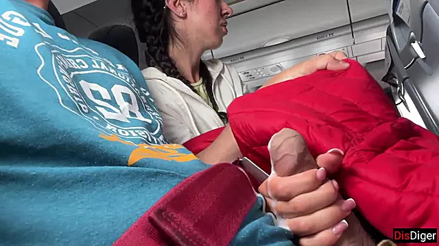 Kinky Risky Hj until Spunk in Public Airplane
