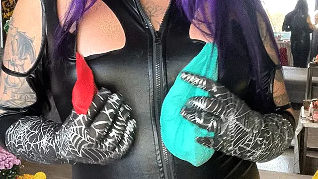 girl in latex and gloves b2p red balloon