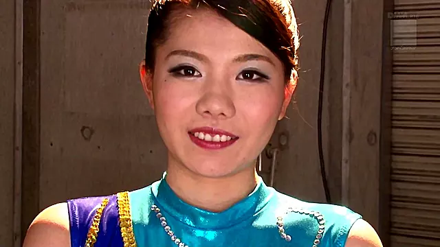 Flexible Japanese Gymnast Bends Over, Wears Shiny Leotard While Blowing Him