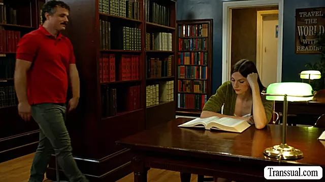 Letting this hot TS chick suck my dick in library