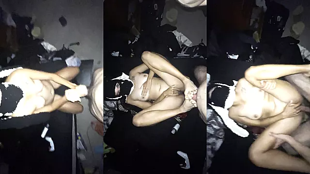 POV asian gives big cock handjob and footjob - he almost cums inside her tight pussy