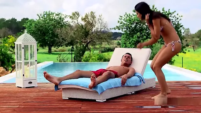 Cum On Belly After Sex On Sunbed