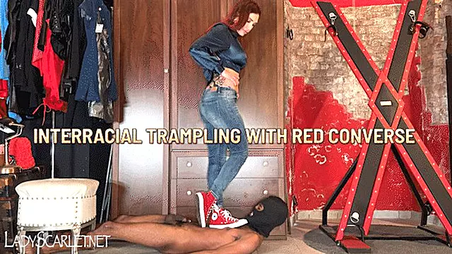 LADY SCARLET - INTERRACIAL TRAMPLING WITH RED CONVERSE mobile