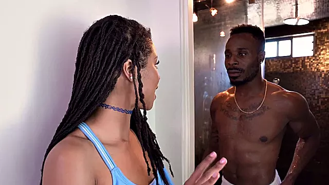 Watch this perky-breasted ebony babe get her tight ass drilled by a BBC in the kitchen