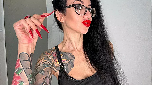 Finger Snapping, Long Fingers with Red Matte Color Long Nails, Palms and Fingers Sucking