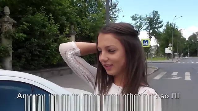 Stranded russian beauty loves public blowjob