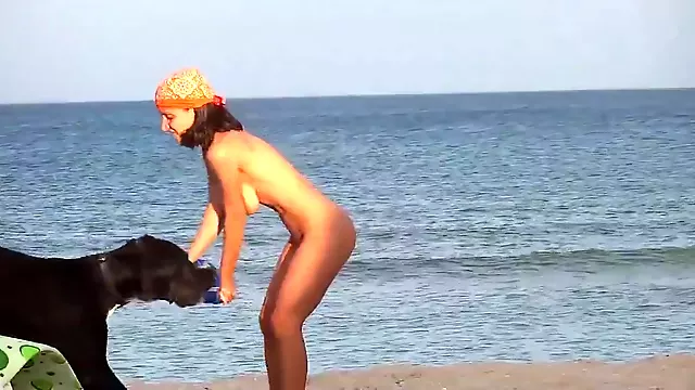 Perfect slim girl playing on the beach
