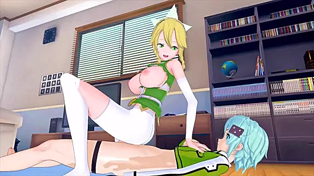 Futa Shino wrecks Leafa in rough 3D hentai creampie orgy
