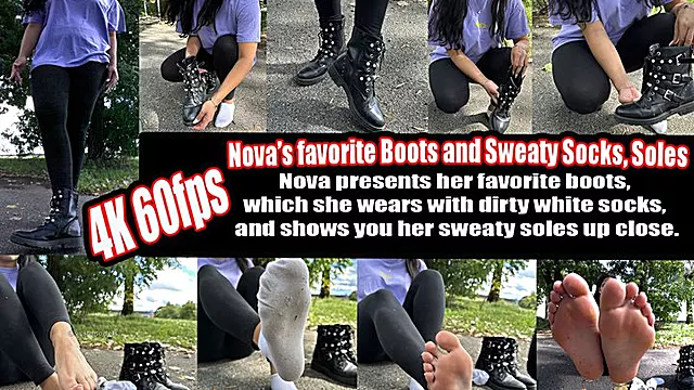4K 60fps | Nova presents her favorite boots, which she wears with dirty white socks, and shows you her sweaty soles up close.