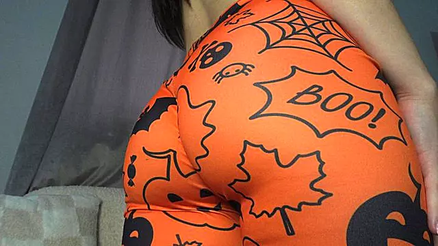 My big ass Latina stepsister in Halloween yellow leggings shows off her big ass and masturbates to orgasm, then plays with her big tits and cameltoe pussy