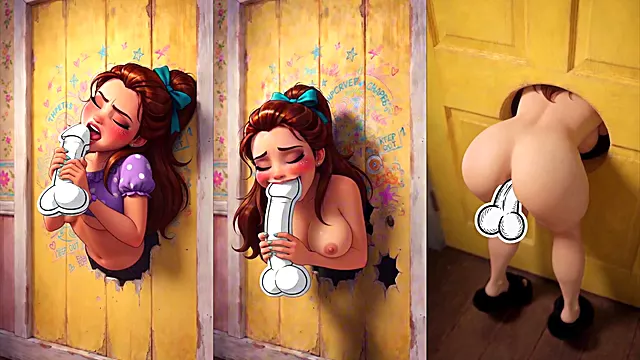 Cartoon beauty with perfect body stuck in the door