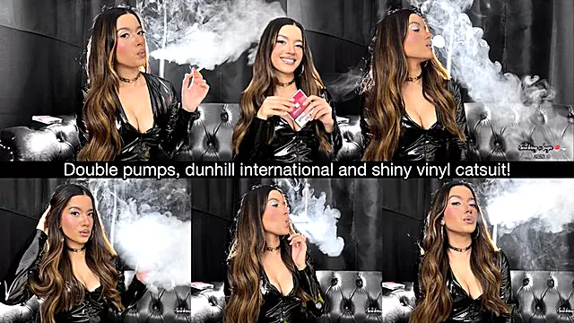 Double pumps, dunhill international and shiny vinyl catsuit!