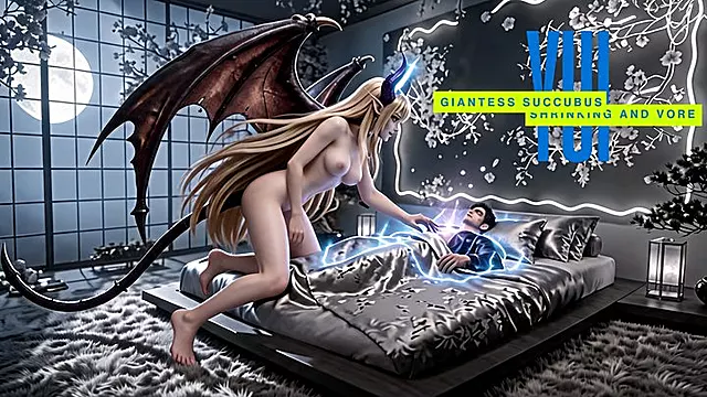 Giantess Succubus Shrinks Macro Man, Then Swallows Him Whole - Shrinking Fetish, Vore, Hands Free Orgasm, Mouth Fetish, Animation