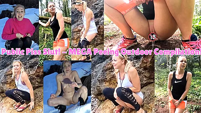 Public Piss Slut! - MEGA Peeing Outdoor Compilation! - MOV