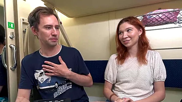 Redheaded Russian hoe takes hard dick on the train