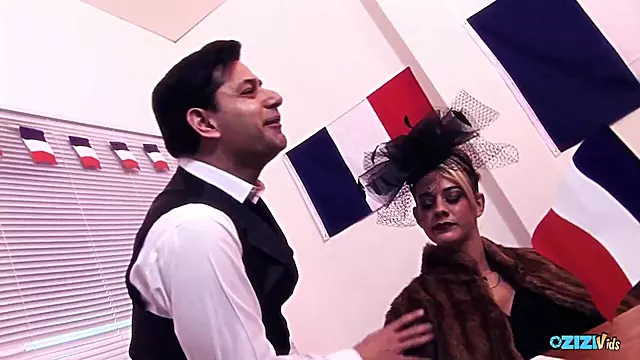 Three sexy French girls destroy big cocks together double penetration gangbang
