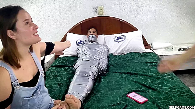 Femdom Revenge: Cheating Boyfriend Mummified, Girlfriend Hogtied