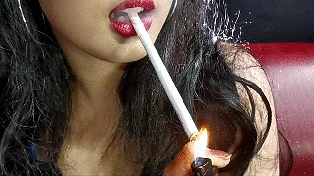 Aiko asian smoker upclose blowing smoke in your face