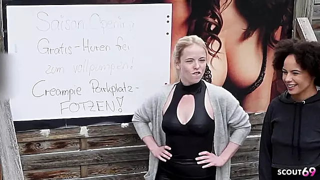 Mia Adler & Lia Amalia German Pick Up Stranger for No Condom Threesome Fuck