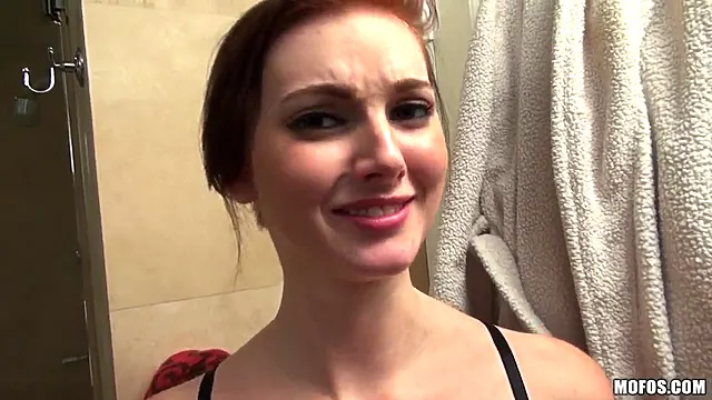 Gorgeous redhead Natalie Lust gives head after shower
