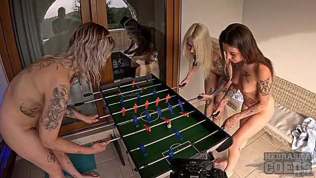Dora Sam And Cheri Naked Vacation Playing Table Soccer Foosball