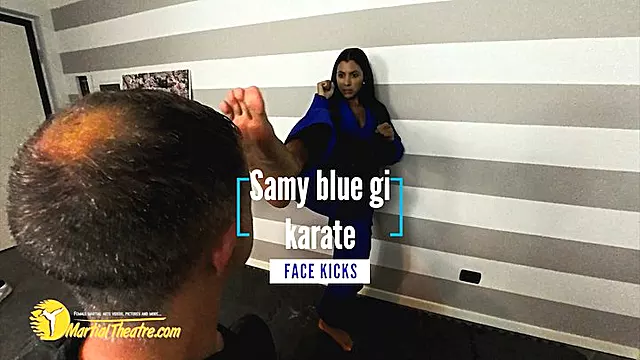 Samy blue gi karate face kicks