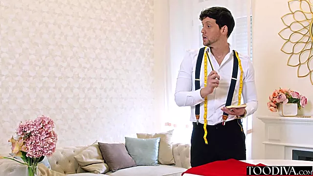 Hot Blonde Bombshell Nymphomaniac Claire Roos Visit Her Tailor To Seduce Him To Fuck Her