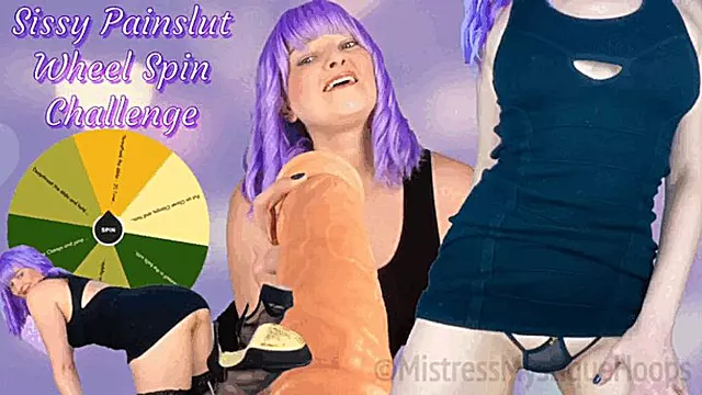 Sissy Pain Slut Wheel Spin Challenge - Endure ballbusting, deepthroating, and nipple clamp challenges to prove your sissy slut self! - Sissification, Female Domination, Femdom, CBT Instruction with Mistress Mystique Hoops - WMV