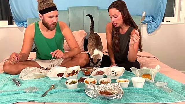 Bbq Tasting in Bed ( We Dont have Furniture Yet)
