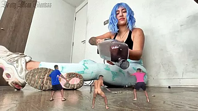 Giantess cleaning house Vacuumed and humiliated three tiny men she found