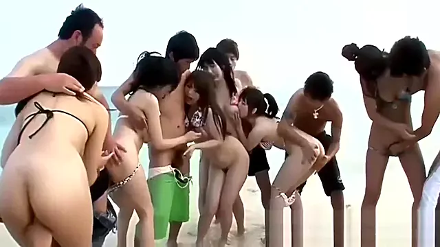 Giapponese, Asiatiche, Gangbang Spiaggia, Orgie, Pelosa, Prima Volta Pelose, Gang Bang Pelosa