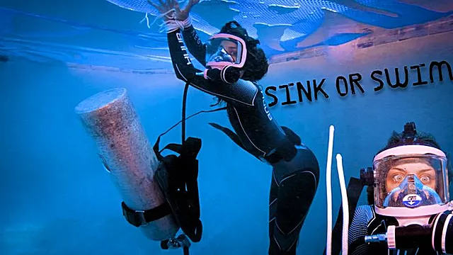 Sink or Swim - Jasper's FIRST UW Bondage - Full-Face Scuba Under Pool Cover w Nathalia