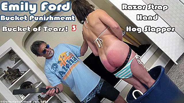 Emily Ford Bucket 3 - Tearful Wet Razor Strapping Hand Spanking and Vintage Hog Slapper