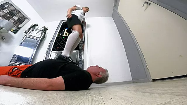 Schoolgirl Danielle Jumping Stomping Trampling In Her T-Bar Shoes FLOOR CAM (4K)