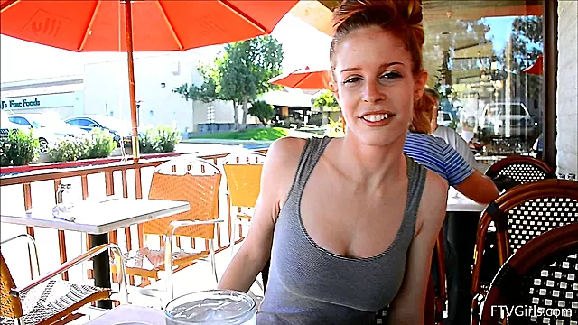 Bethany Flashes Her Natural Tits At Cafe For Hot Attention