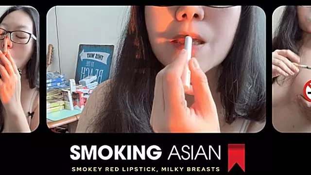 Real Smoking Asian MILF: Smoking While I Put On Lipstick and Flash My MIlky 38C Breasts