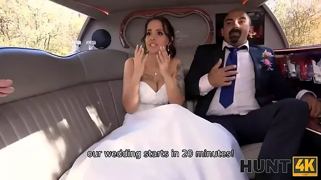HUNT4K. Random passerby scores luxurious bride in the wedding limo