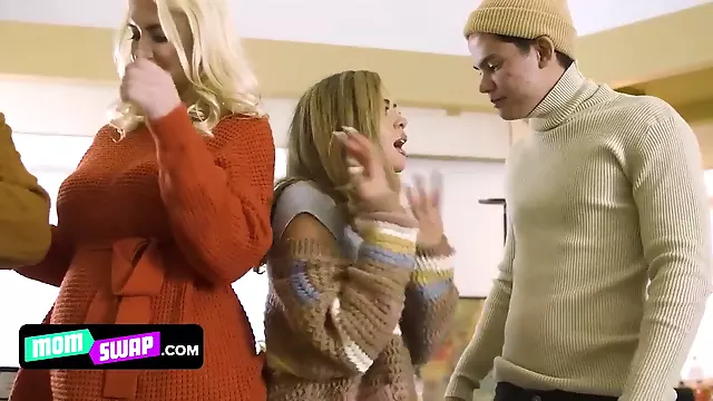 Sexy stepmoms Warm Up Their Naughty Boys After Snowball Fight - Holiday Special Edition