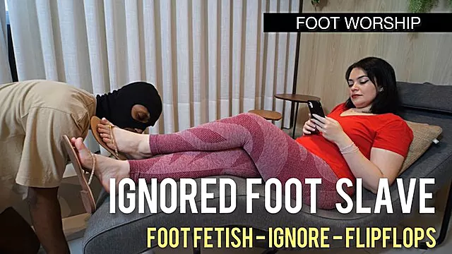 Foot Slave Ignored by Goddess Louise Marcada While Worshiping Her Soft Pink Soles (1080p - EN sub - foot fetish - foot worship - soles - flipflops)