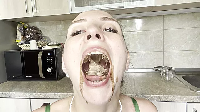 Messy Chocolate Ice Cream Dripping Lips & Sloppy Mouth