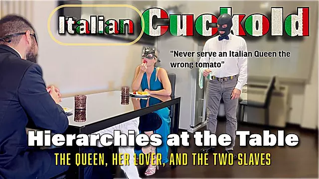 GEA DOMINA - HIERARCHIES AT THE TABLE: THE QUEEN, HER LOVER AND THE TWO SLAVES (Italian cuckold)