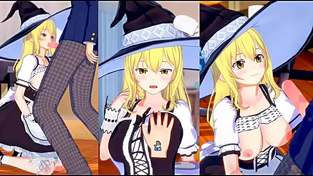 Marisa Kirisame Rubs Her Huge Tits & Gives Intense Blowjob in 3D Hentai Eroge