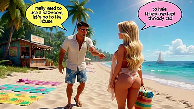Married Blonde's Beach Tease Becomes Wild House Game with Husband and Young Men (ai Generated)